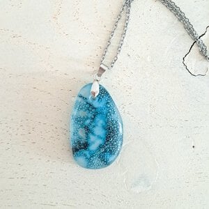 Oceaan - zee hanger ketting: handgemaakt aqua blauw glazen sieraad, op zee geïnspireerd uniek sieraad.