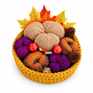 Rond gehaakt herfstmandje met pompoenen & bladeren | Herfstdecoratie