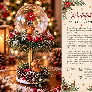Rudolph’s Winter Globe - Handgemaakte Kerstdecoratie met Verlichting.