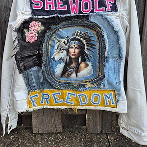 She Wolf – One of a Kind Upcycled Denim Jacket