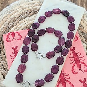 Sieraden set ketting + armband paars zilver