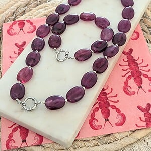 Sieraden set ketting + armband paars zilver