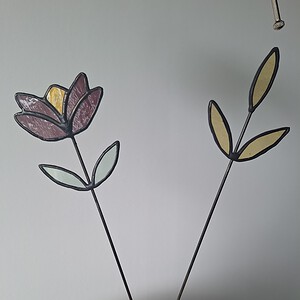 Uniek bloemensetje van glas in lood - paars