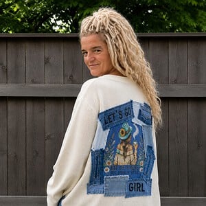 Upcycled Boho Sweater – Denim Patchwork – One of a Kind