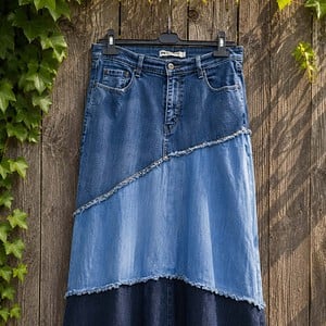 Upcycled Denim Maxi Rok – Boho Patchwork – One of a Kind