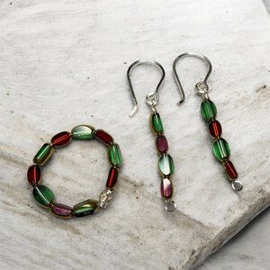 Vintage geïnspireerde kerstset - oorbellen en ring