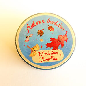 Washitape Autumn buddies, herfst bladeren, eikeltjes, herfst patroon 1,5cmx10m