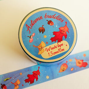 Washitape Autumn buddies, herfst bladeren, eikeltjes, herfst patroon 1,5cmx10m