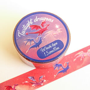 Washitape Twilight dragons, draken, fantasy, schattig, journaling 1,5cmx10m