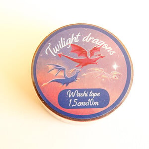 Washitape Twilight dragons, draken, fantasy, schattig, journaling 1,5cmx10m