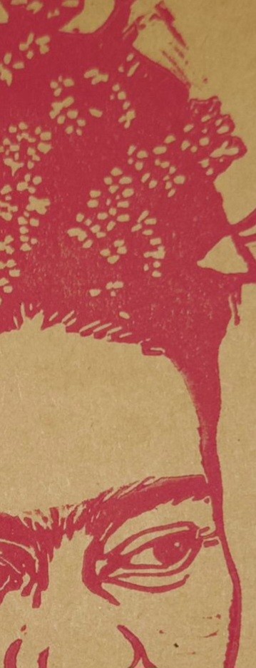 Linoportret van Frida Kahlo – handgedrukte A4 linoprint in fuchsia of oranje