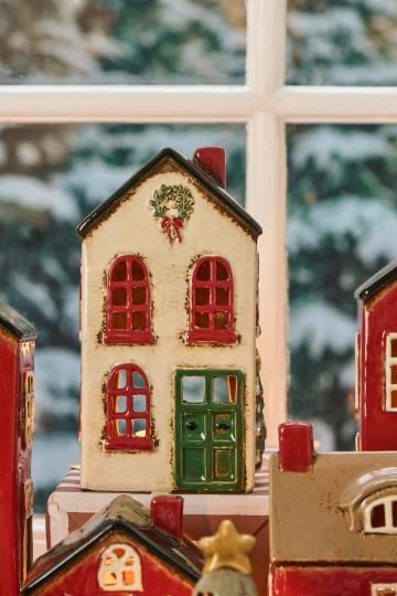 Keramieken Huisje / Kerst Waxinelichthouder Ib Laursen