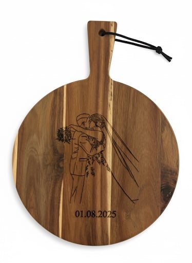 Acacia borrelplank rond Ø29,6 cm – Houten serveerplank met gravure… - 96663 Acacia borrelplank rond Ø29,6 cm – Houten serveerplank met gravure – Cadeau voor bruiloft, jubileum of housewarming – Handgemaakt
