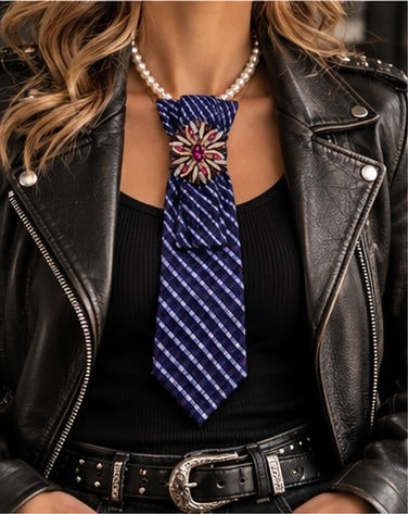 Creatieve stropdas ketting - 151610 • One of a kind handgemaakte stropdasketting purple| Statement tie necklace | Upcycled tie jewelry