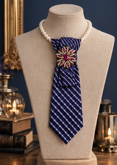 Creatieve stropdas ketting - 151607 • One of a kind handgemaakte stropdasketting purple| Statement tie necklace | Upcycled tie jewelry