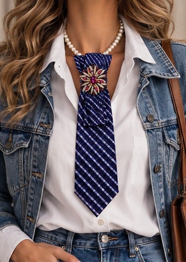 Creatieve stropdas ketting - 151608 • One of a kind handgemaakte stropdasketting purple| Statement tie necklace | Upcycled tie jewelry