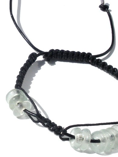 Herenarmband met zwarte leren veter, waxkoord, transparante schijfkra… - 146415 Herenarmband met zwarte leren veter, waxkoord, transparante schijfkralen. Handgeknoopte armband, boho style, zwarte polsband Ibiza, festival