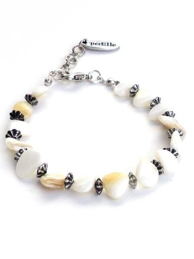 Armband met turquoise schelp of witte schelp met zilverkleurige krale… - 137043 Armband met turquoise schelp of witte schelp met zilverkleurige kralen. Handgemaakte polsband, parelmoer, boho chic Ibiza, strand, hippie