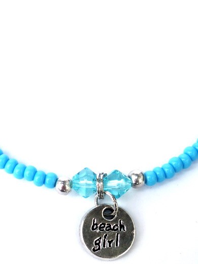 Enkelketting met rocailles en bedel 'beach girl'. Handgemaakt enkelke… - 142372 Enkelketting met rocailles en bedel 'beach girl'. Handgemaakt enkelkettinkje, glaskralen, Ibiza sieraden, strand, zee, Per Elle sieraden