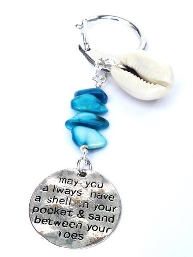 Tassenhanger, sleutelhanger met bedel, schelp, turquoise parelmoer, z… - 136823 Tassenhanger, sleutelhanger met bedel, schelp, turquoise parelmoer, zilverkleurige bedel. Accessoires, strand, zomer, tas, sleutel, hanger.