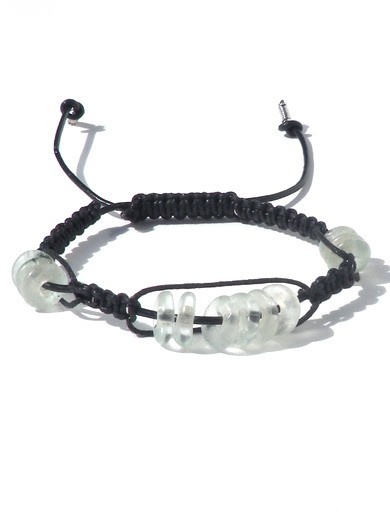 Herenarmband met zwarte leren veter, waxkoord, transparante schijfkra… - 146414 Herenarmband met zwarte leren veter, waxkoord, transparante schijfkralen. Handgeknoopte armband, boho style, zwarte polsband Ibiza, festival