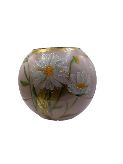 Grote handbeschilderde vaas - roze met witte margrieten