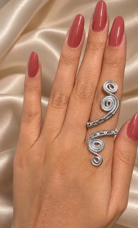 Handgemaakte Zilverkleurige Spiraalring | Verstelbare Statement Ring – Cleopatra's World
