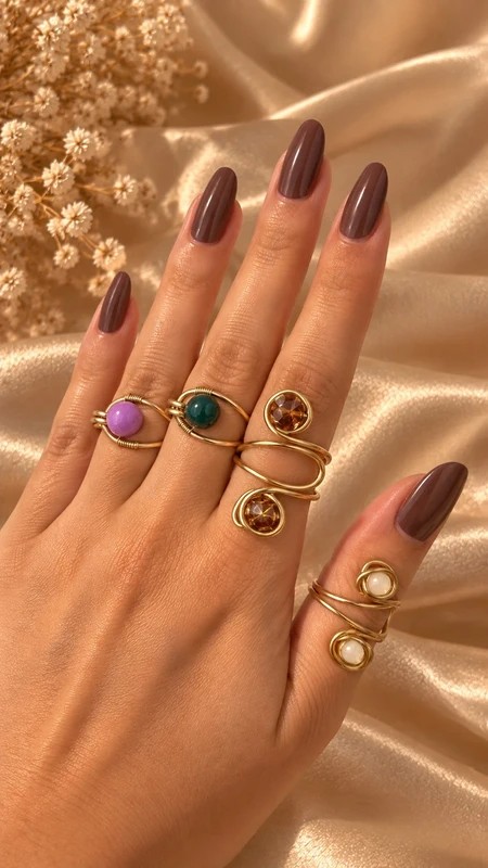 Handgemaakte Gouden Spiraalring met Beige Stenen | Unieke Statement R… - 151147 Handgemaakte Gouden Spiraalring met Beige Stenen | Unieke Statement Ring