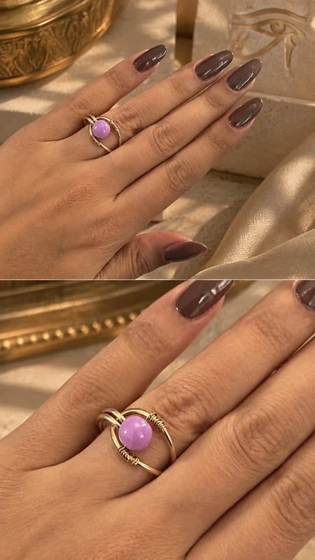 Handgemaakte Goudkleurige Ring met Lila Steen | Minimalistische Wire … - 151164 Handgemaakte Goudkleurige Ring met Lila Steen | Minimalistische Wire Wrapped Ring