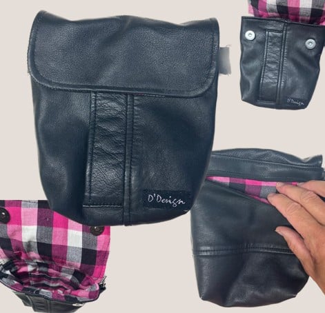 Stoere kleine compact en soepel schoudertasje. van zwart hergebruikt leer te gebruiken als heuptasje.