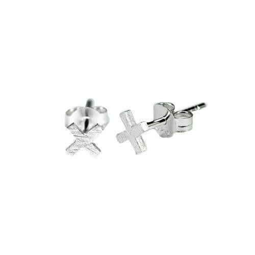 Matte Silver Cross Stud Earring