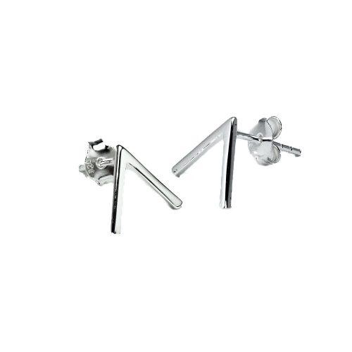 Silver V-Sign Stud Earring