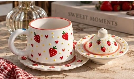 Koffie beker met schaaltje handgemaakt - 152930 Koffie beker met schaaltje handgemaakt