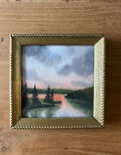 Schilderij landschap meer waterverf - 148352 Schilderij landschap meer waterverf