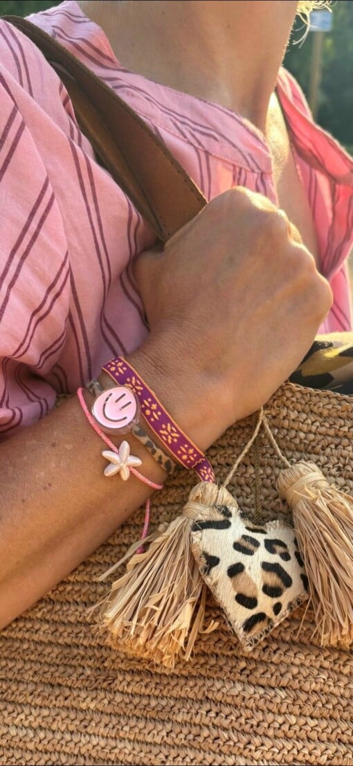 panterprint elastische armband met kleurrijke smiley