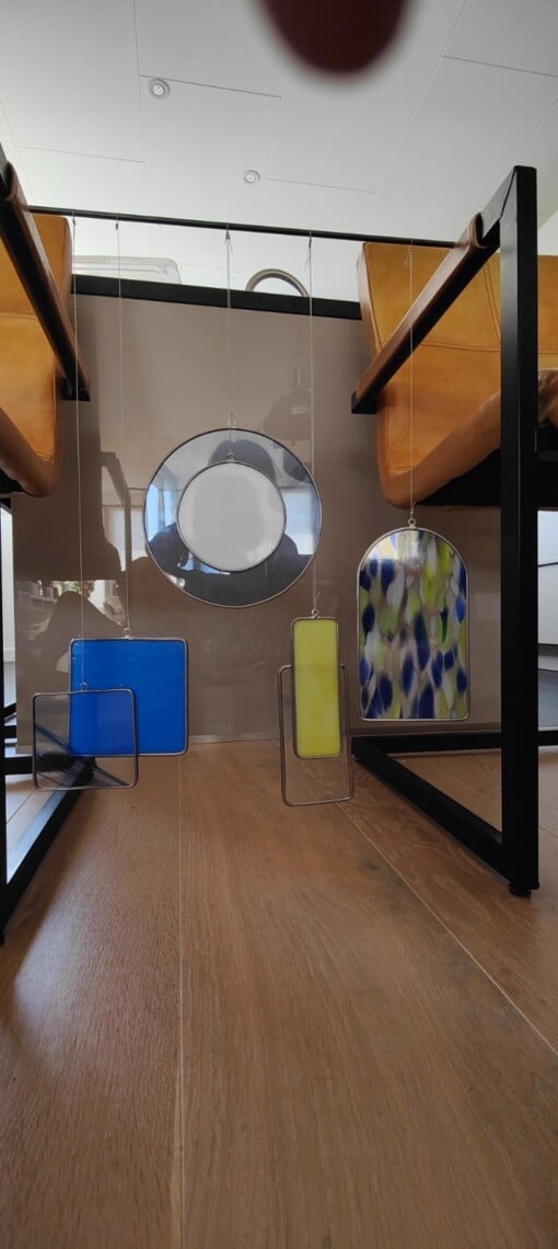 Modern Glas in lood object. "Blauw,geel". Zonnevanger. Uniek
