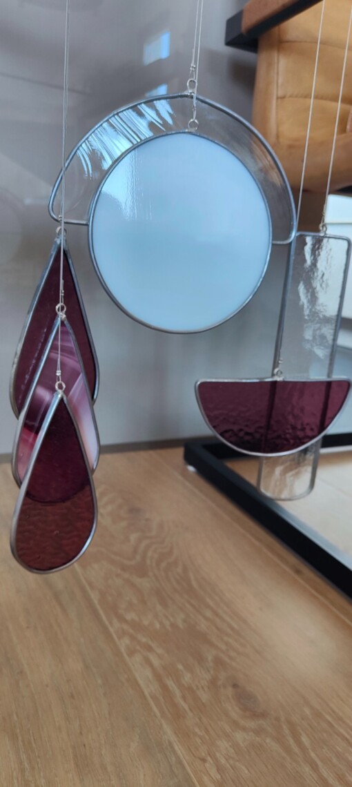 Modern Glas in lood object. "Drops". Zonnevanger. Uniek.