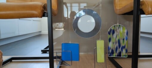 Modern Glas in lood object. "Blauw,geel". Zonnevanger. Uniek