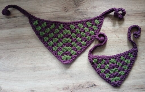 Handgemaakte Gehaakte Hondenbandana – Paars & Groen