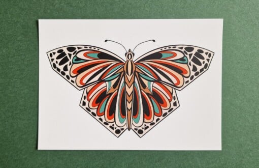 Art Deco Butterfly A6 Kaart, Vlinder Illustratie