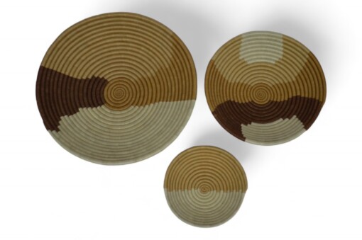 Set van 3 beige en bruin rieten manden