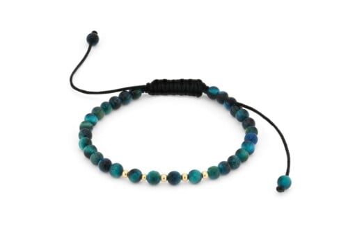 Armband met Blauwe Tijgeroog en 14 karaat gouden kralen 2,5 mm