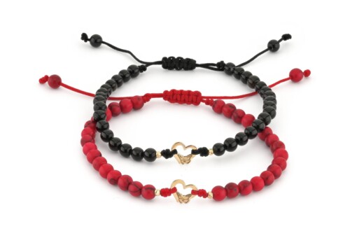 Zwart onyx armband met 14 karaat geelgouden Hartje met vlinder