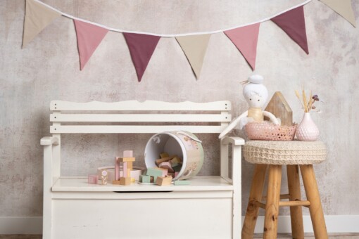 Vlaggenlijn Sweet Spring | Roze / Paars / Beige / Neutraal tinten slinger met driehoek vlaggetjes gemaakt van stof