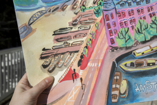 Amsterdam lacht 2 - gouache op aquarelpapier