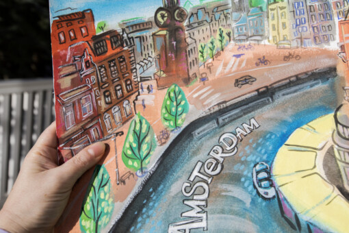 Amsterdam lacht 3 - gouache op aquarelpapier