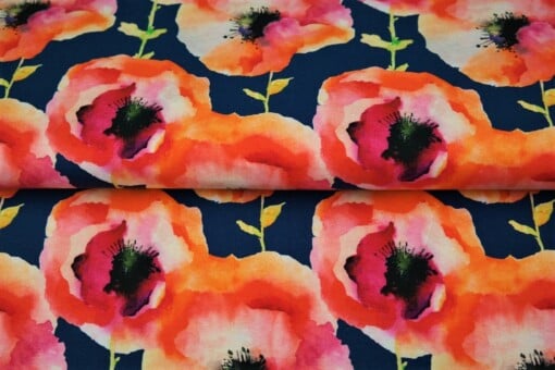 Tricot colsjaal (blauw, multi color | klaprozen)
