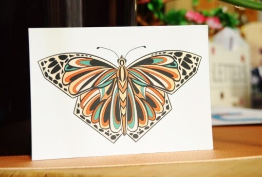 Art Deco Butterfly A6 Kaart, Vlinder Illustratie