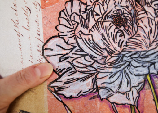 Floral card. Retro 10. Silhouet van bloemen op oud papier