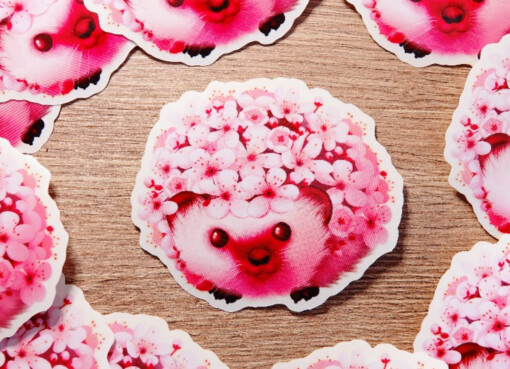 Sakura bloesem bloemen egel sticker, transparant, vaatwasser proof 9.5x8.8 cm
